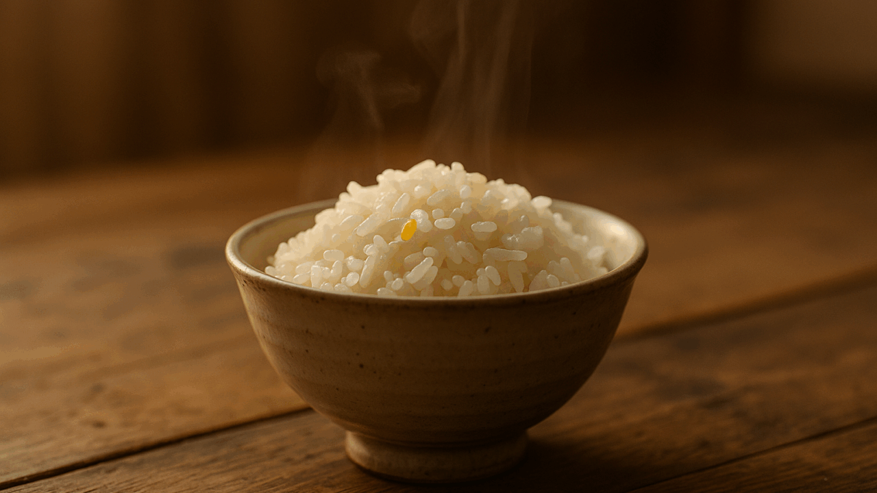 茶碗に盛られた白いご飯の写真。お米と添加物の問題をテーマにしたブログ記事のアイキャッチ。